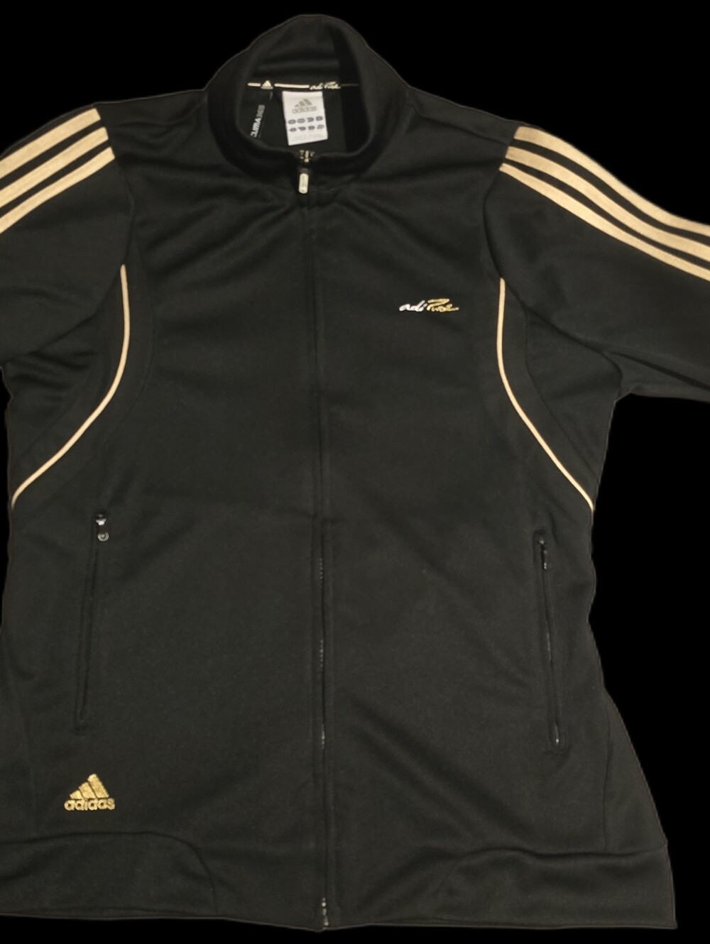 Adidas Adi-Pure Black Track Jacket with Gold Accents